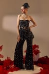 Buy_Sachkiran Bimbra_Black Organza, Satin Embroidery, Sequins, Beads Hand Peplum Top And Pant Set _at_Aza_Fashions