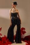 Shop_Sachkiran Bimbra_Black Organza, Satin Embroidery, Sequins, Beads Hand Peplum Top And Pant Set _at_Aza_Fashions