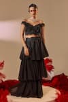 Buy_Sachkiran Bimbra_Black Organza, Georgette, Satin Sequins, Beads, Embroidered Blouse And Skirt Set _at_Aza_Fashions