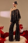 Buy_Sachkiran Bimbra_Black Organza, Satin Sequins, Beads, Cut Work One Embroidered Top And Pant Set _at_Aza_Fashions