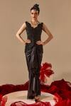 Shop_Sachkiran Bimbra_Black Organza, Satin Embroidery, Sequins, Tassels Jacket And Draped Skirt Set _at_Aza_Fashions