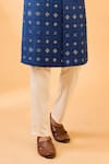 Spring Break_Blue Viscose, Cotton Satin Embroidery, Zari Navy Sherwani Set _Online_at_Aza_Fashions