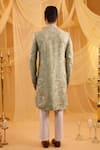 Shop_Spring Break_Green Silk, Dupion, Georgette, Cotton Satin Embroidery Floral Sherwani Set _at_Aza_Fashions