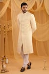 Buy_Spring Break_Cream Silk, Dupion, Cotton Satin Embroidery Geometric Sherwani Set _at_Aza_Fashions