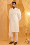 Buy_Spring Break_Ivory Silk, , Georgette, Satin, Satin, Floral Sherwani Set _at_Aza_Fashions
