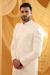 Buy_Spring Break_Ivory Silk, , Georgette, Satin, Satin, Floral Sherwani Set _Online_at_Aza_Fashions