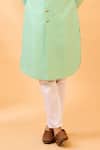 Spring Break_Mint Silk, , Satin Green Jacquard Sherwani Set _Online_at_Aza_Fashions
