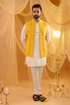 Buy_Spring Break_Mustard Viscose, Cotton Satin Embroidery Yellow Jacket Kurta Set _at_Aza_Fashions