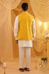 Shop_Spring Break_Mustard Viscose, Cotton Satin Embroidery Yellow Jacket Kurta Set _at_Aza_Fashions