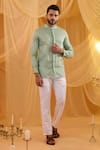 Spring Break_Ivory Cotton Satin Embroidery Mint Green Bundi Set _Online_at_Aza_Fashions
