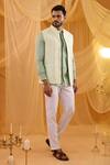 Buy_Spring Break_Ivory Cotton Satin Embroidery Mint Green Bundi Set _at_Aza_Fashions