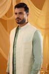 Shop_Spring Break_Ivory Cotton Satin Embroidery Mint Green Bundi Set _Online_at_Aza_Fashions