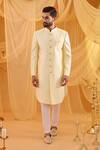 Buy_Spring Break_Ivory Silk, Cotton Satin Embroidery Jacquard Sherwani Set _at_Aza_Fashions