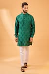 Buy_Spring Break_Emerald Green Silk, Dupion, Cotton Embroidery Floral Kurta Set _at_Aza_Fashions