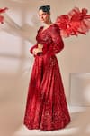 Buy_Sachkiran Bimbra_Red Organza, Satin Embroidery, Sequins, Beads, Cut Work Blouse And Palazzo Set _at_Aza_Fashions