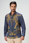 Buy_Honey&Me_Blue Linen Embroidery The Dukes Shirt _at_Aza_Fashions