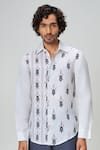 Buy_Honey&Me_White Linen Ikat Dagger Print Shirt _at_Aza_Fashions