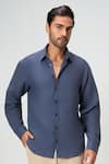 Buy_Honey&Me_Blue Linen The Midnight Shirt _at_Aza_Fashions