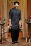 Buy_AUGUST by Swati Akash Jhunjhunwala_Black Silk, Dupion Embroidery Kurta Set _at_Aza_Fashions