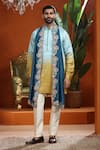 Buy_AUGUST by Swati Akash Jhunjhunwala_Blue Satin, Linen Embroidery Ombre Effect Kurta Set _at_Aza_Fashions