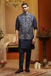 Buy_AUGUST by Swati Akash Jhunjhunwala_Blue Silk, Dupion Embroidery Floral Bloom Nehru Jacket Set _at_Aza_Fashions