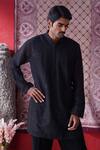 Shop_AUGUST by Swati Akash Jhunjhunwala_Black Organza Embroidery Kurta And Pant Set _at_Aza_Fashions