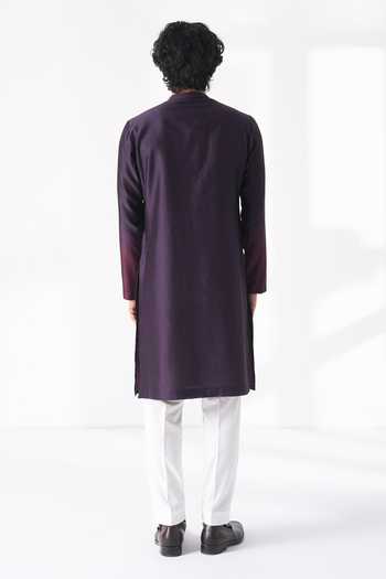 Shop_Dhruv Vaish_Purple Silk, Cotton, Chanderi Ombre Layered Kurta Set _at_Aza_Fashions