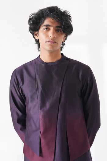 Dhruv Vaish_Purple Silk, Cotton, Chanderi Ombre Layered Kurta Set _Online_at_Aza_Fashions