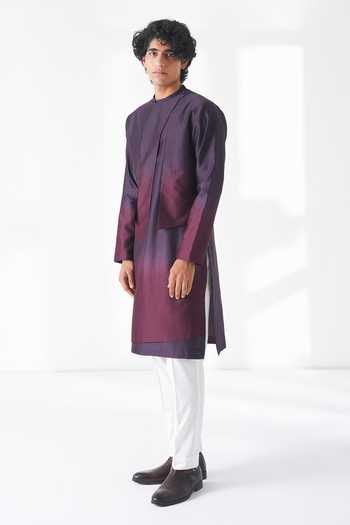 Buy_Dhruv Vaish_Purple Silk, Cotton, Chanderi Ombre Layered Kurta Set _Online_at_Aza_Fashions