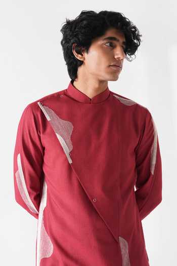 Dhruv Vaish_Red Silk, Cotton Embroidery Kurta Set _Online_at_Aza_Fashions