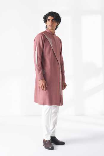 Dhruv Vaish_Pink Silk, Cotton Embroidery Kurta And Pant Set _Online_at_Aza_Fashions