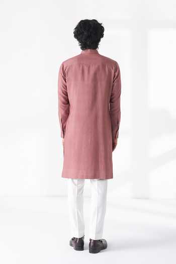 Shop_Dhruv Vaish_Pink Silk, Cotton Embroidery Kurta And Pant Set _at_Aza_Fashions