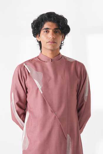 Buy_Dhruv Vaish_Pink Silk, Cotton Embroidery Kurta And Pant Set _Online_at_Aza_Fashions