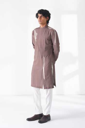 Dhruv Vaish_Brown Silk, Cotton Embroidery Kurta Set _Online_at_Aza_Fashions