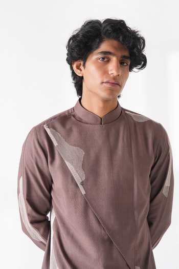 Buy_Dhruv Vaish_Brown Silk, Cotton Embroidery Kurta Set _Online_at_Aza_Fashions