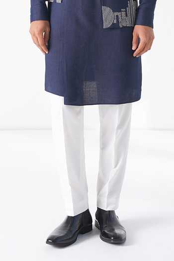 Dhruv Vaish_Navy Silk, Cotton Embroidery Thread Kurta Set _Online_at_Aza_Fashions