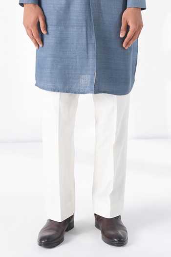 Dhruv Vaish_Blue Silk Embroidery Thread Motif Kurta Set _Online_at_Aza_Fashions