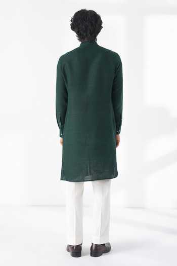 Shop_Dhruv Vaish_Green Silk Zari Thread Embroidered Motif Kurta Set _at_Aza_Fashions
