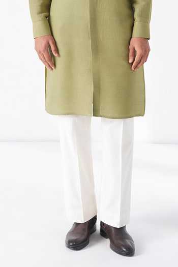 Dhruv Vaish_Green Silk Embroidery Thread Motif Kurta Set _Online_at_Aza_Fashions