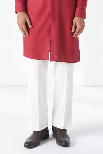 Dhruv Vaish_Red Silk Embroidery Thread Motif Kurta Set _Online_at_Aza_Fashions