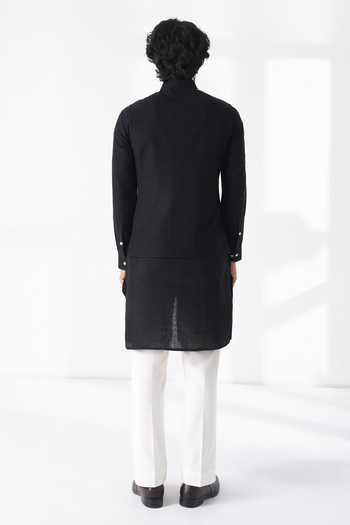 Buy_Dhruv Vaish_Black Silk Embroidery Thread Motif Kurta Set _Online_at_Aza_Fashions