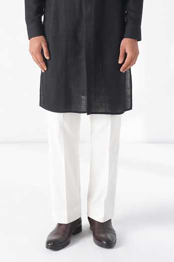 Shop_Dhruv Vaish_Black Silk Embroidery Thread Motif Kurta Set _Online_at_Aza_Fashions