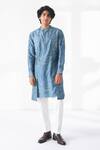 Buy_Dhruv Vaish_Blue Silk, Cotton, Chanderi Swirl Printed Kurta Set _at_Aza_Fashions