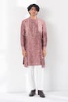 Buy_Dhruv Vaish_Pink Silk, Cotton, Chanderi Geometric Printed Kurta Set _at_Aza_Fashions