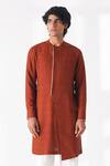 Buy_Dhruv Vaish_Orange Silk Diagonal Cut Kurta _at_Aza_Fashions