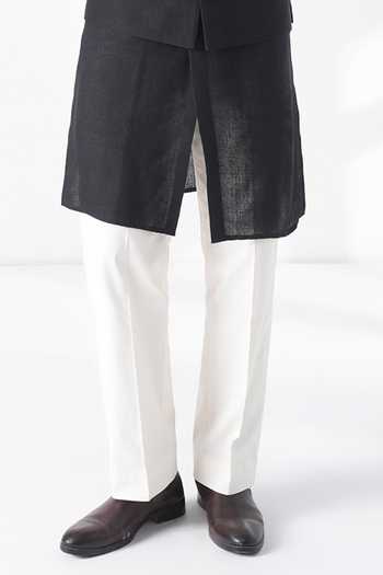 Dhruv Vaish_Black Silk Zari Center Motif Nehru Jacket _Online_at_Aza_Fashions