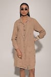 Kriti Bapna_Beige Linen Collared Blended Dress And Jacket Set _Online_at_Aza_Fashions
