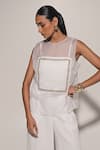 Kriti Bapna_White Linen Round Neck Sheer Top And Pant Set _Online_at_Aza_Fashions