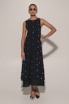 Buy_Kriti Bapna_Black Linen Mirrors Round Neck Embellished Layered Dress _at_Aza_Fashions