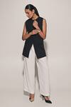 Buy_Kriti Bapna_Black Linen High Neck Blended Top And Pant Set _at_Aza_Fashions